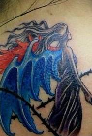 disegno del tatuaggio angelo dietro il collo