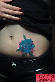 a beautiful belly abdomen European and American rose tattoo pattern
