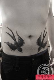Abdominal popular classic black and white small swallow tattoo pattern