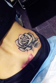 hip black grey rose tattoo pattern