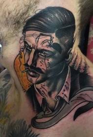 シュールな色の喫煙男性のタトゥー