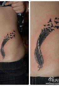 girl belly a beautiful feathered Yan tattoo pattern