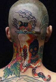 neck samurai cat tattoo pattern