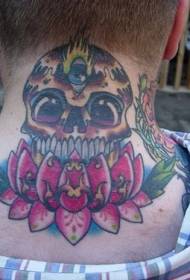 lotus color neck ມີຮູບແບບ tattoo ກະໂຫຼກ Mexican