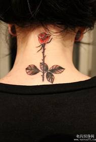 girl neck Europe and America rose tattoo pattern