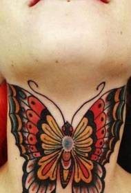 hals smuk flerfarvet sommerfugl tatoveringsmønster