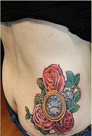 personality female buttocks beautiful looking pocket watch rose tattoo picture