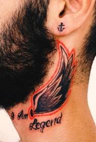 neck color simple wings lettering tattoo pattern