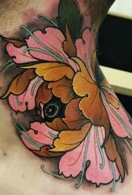 farget blomster tatoveringsmønster i halsen i moderne stil