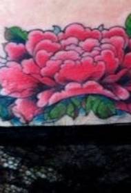 Modèle de tatouage abdominal: Modèle de tatouage de fleur de pivoine de beauté de couleur de ventre