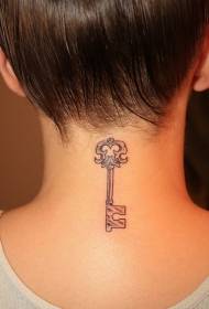 female neck simple key tattoo pattern
