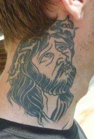 Neck gray ink vintage religious Jesus portrait tattoo