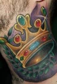 crown tattoo pattern of different colors of diamonds on the neck