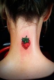 Tatuaje de cuello trasero chica cuello trasero color fresa tatuaje foto