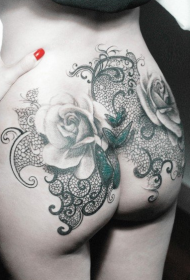 hip butterfly rose tattoo pattern