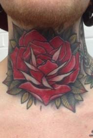 脖子上的歐美紅玫瑰紋身圖案