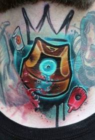male neck color spray bucket tattoo pattern