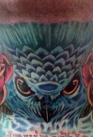 neck old school blue owl tattoo pattern