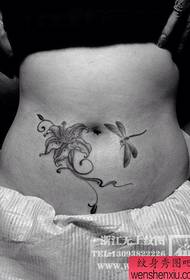 female abdomen popular Black and white lily flower with dragonfly tattoo pattern