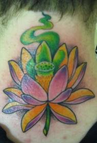vyriškos kaklo spalvos lotoso tatuiruotės modelis