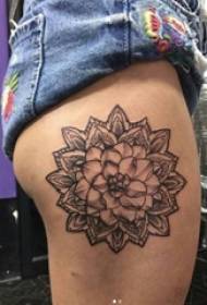 girls hips black pricks simple lines plant flowers tattoo pictures