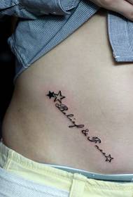 абдомен на девојчето мала и исклучителна буква шема на тетоважи со пет впечатоци 30264 - стомак на девојка убаво популарна петокрака шема на тетоважа со pointedвездички