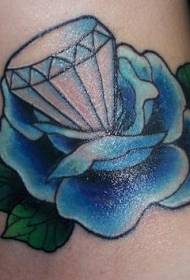 blå rose og diamant tatoveringsmønster