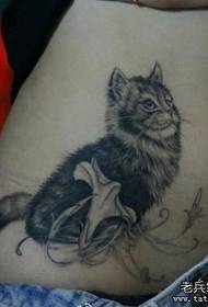 mergaitės pilvas juodos pilkos spalvos kačiuko tatuiruotės modelis 30684-grožis pilvas gražiai atrodantys sparnai tatuiruotės modelis