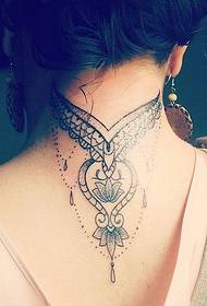 female back neck beautiful Decorative style tattoo pattern