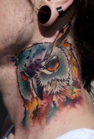 neck illustration style of colored owl tattoo