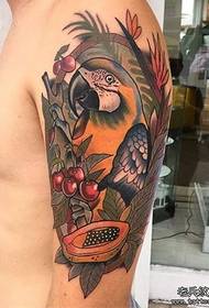 Big European and American new school parrot and fruit tattoo pattern