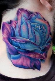 hermoso patrón de tatuaje de rosa azul en el cuello