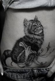 girl abdomen cat tattoo Pattern