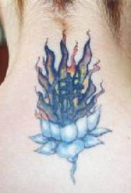patrón de tatuaje religioso de loto azul de cuello