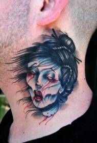 male neck old school color bloody character tattoo