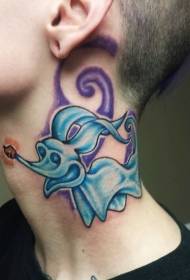 Cartoon Blue Ghost Mouse Neck Tattoo Patroon