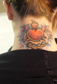 neck color cartoon burning heart shape with skull tattoo pattern