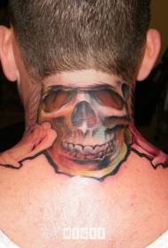 male neck color skull tattoo pattern
