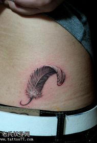 small fresh belly black and white feather tattoo pattern