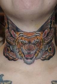 neck color angry roaring tiger tattoo pattern