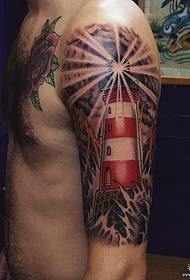 large Arm lighthouse personality European and American tattoo pattern