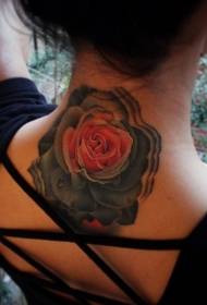 female neck color big rose tattoo pattern