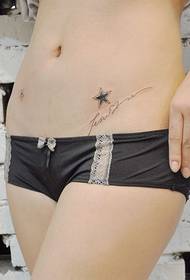 girl's abdomen exquisite popular five-pointed star tattoo pattern