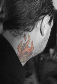 male neck painted flame personality tattoo pattern