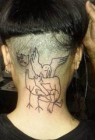 después del tatuaje del cuello chica detrás del cuello imagen de tatuaje de dibujos animados negro