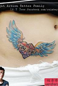 girl Abdominal beautiful popular love wings tattoo pattern