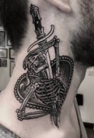 Neck Tattoo Design Boys Neck Long Sword and Skull Tattoo Pictures