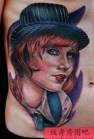 abdomen color European and American beauty portrait tattoo pattern