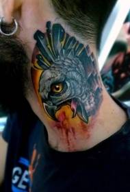 Men Neck School Color Eagle Head Tattoo Pattern