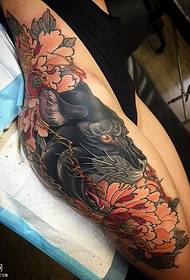 hip peony black panther tattoo pattern
